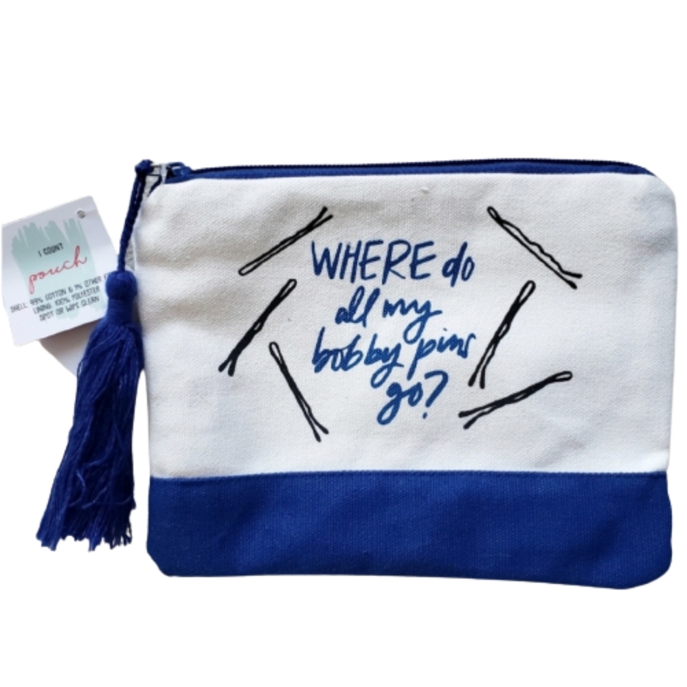 NWT Blue 'Bobby Pins' Small Makeup Bag